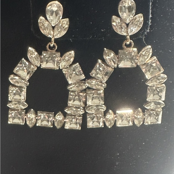 Vintage Style Art Deco Rhinestone Statement Dangle Earrings - Gold Tone - Picture 8 of 8